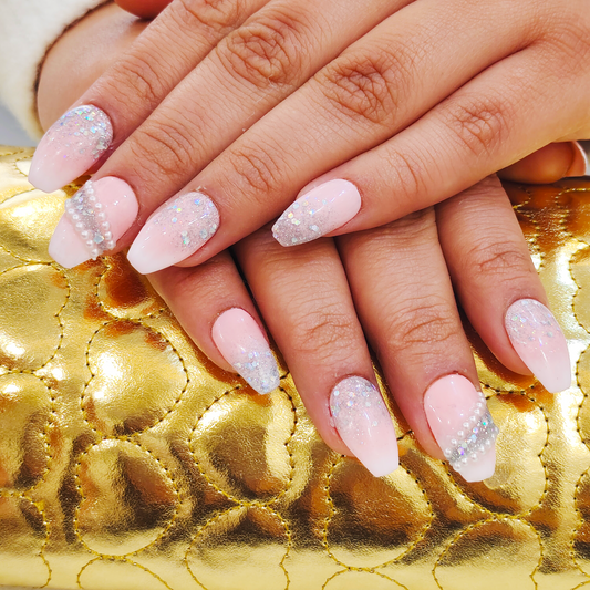 Pink Pearl Embellished Glitter Nails