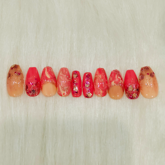 Pink Glitter marble art nails