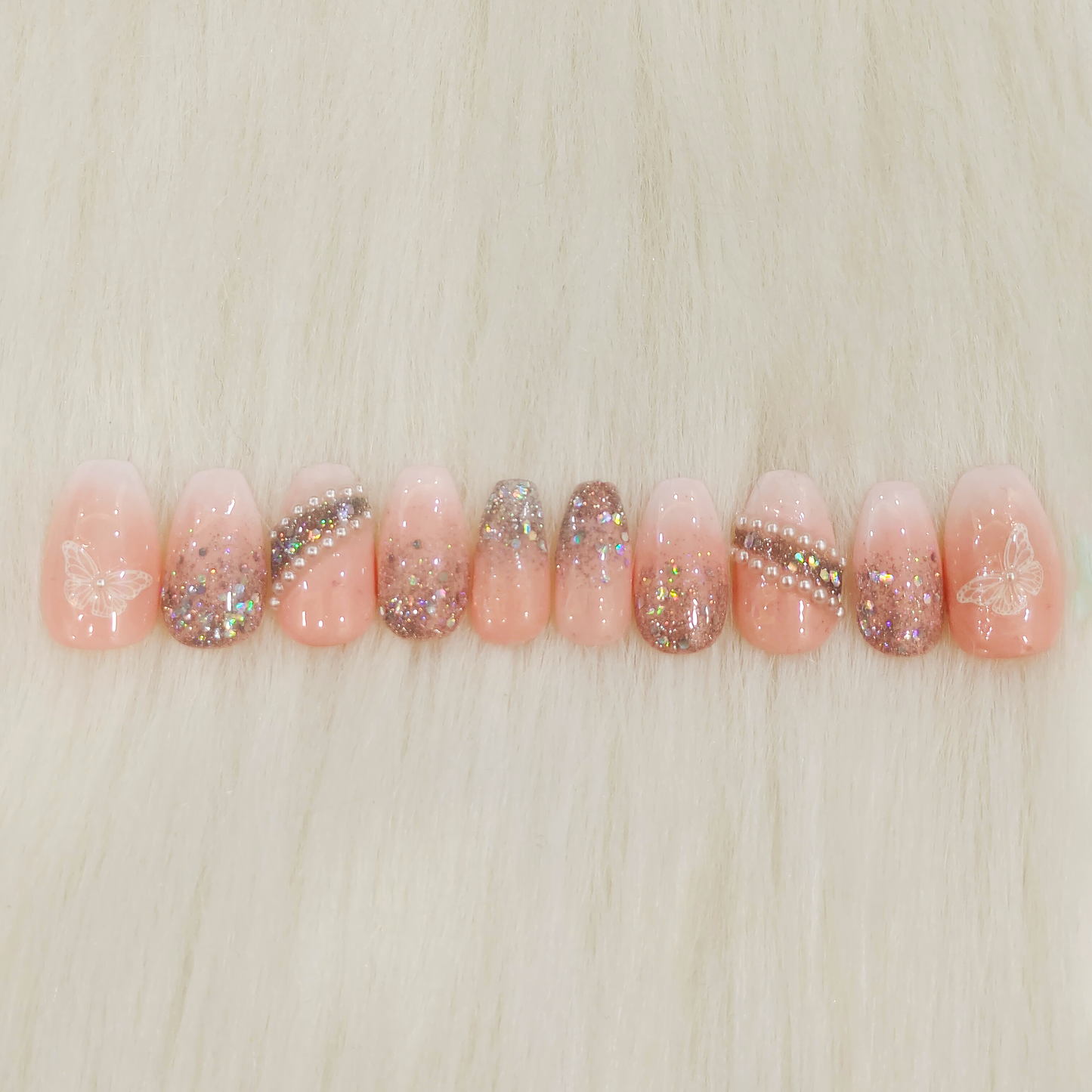 Pink Pearl Embellished Glitter Nails