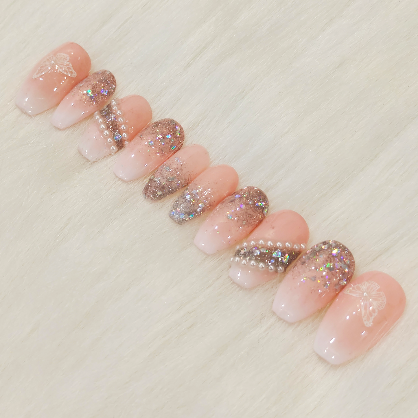 Pink Pearl Embellished Glitter Nails