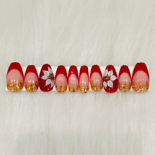 Red 3d flower art nail