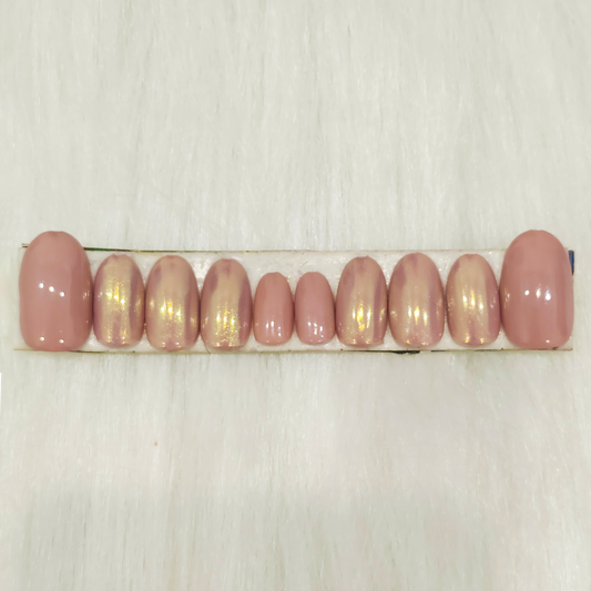 Solid Nude and Golden Chrome Nails