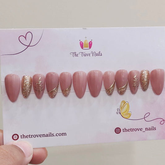 Nude chrome Christmas tree Nails