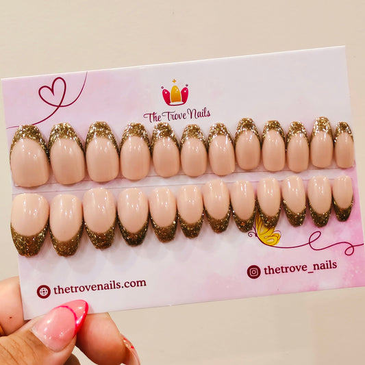 Golden Glitter French Nails