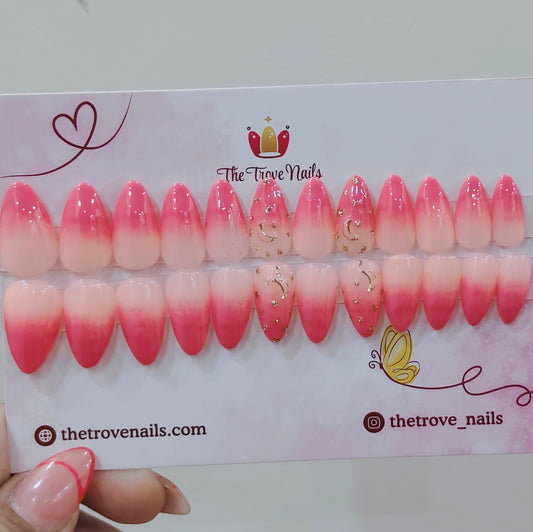 Pink Ombre Moon Star Nails