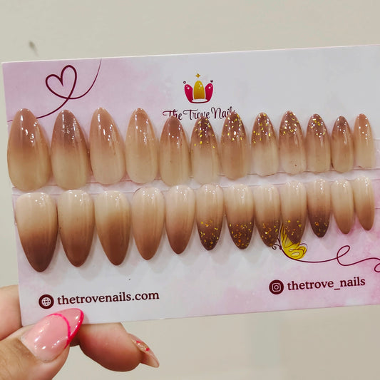 Coffee Glitter Ombre Nails