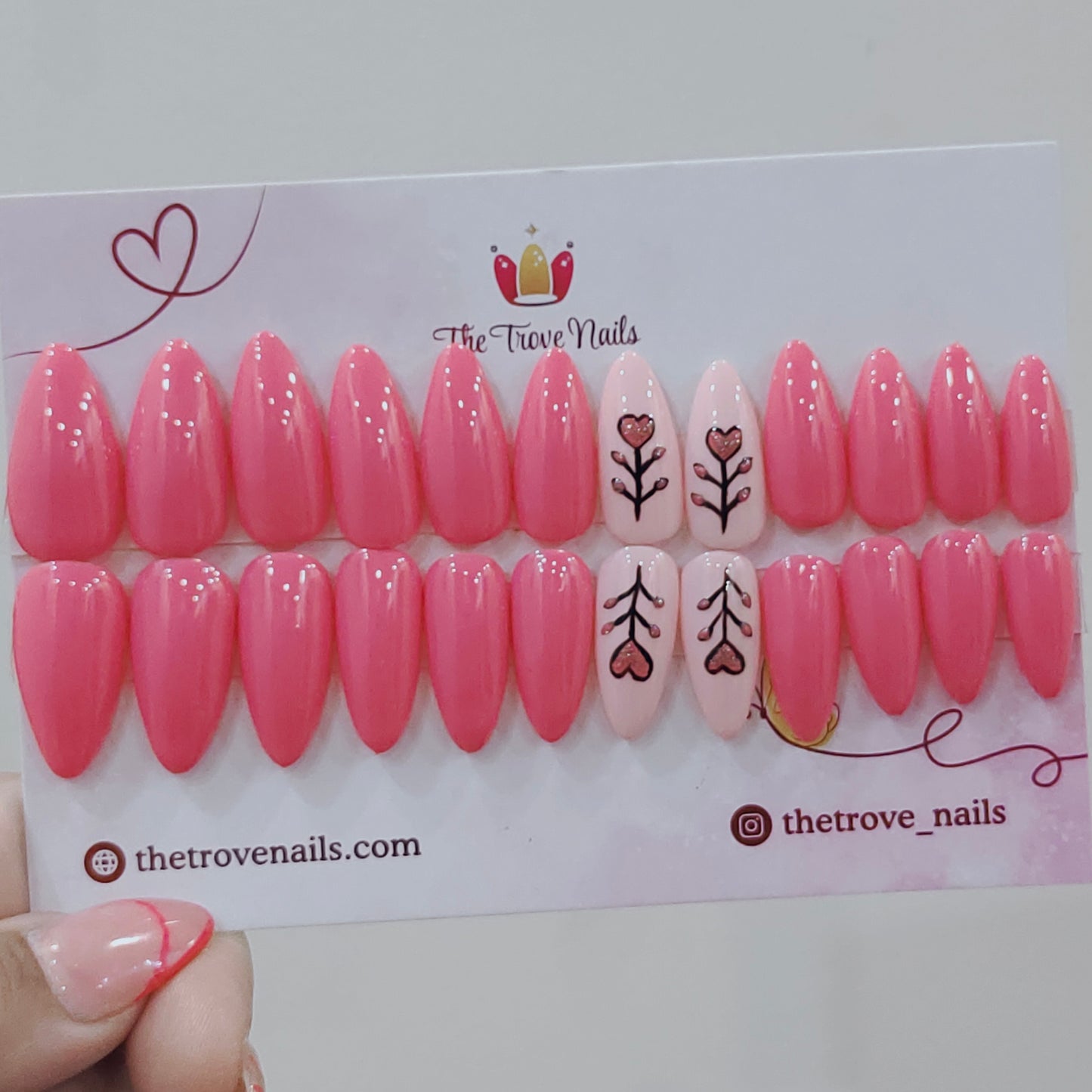 Pink Heart Flower Nails
