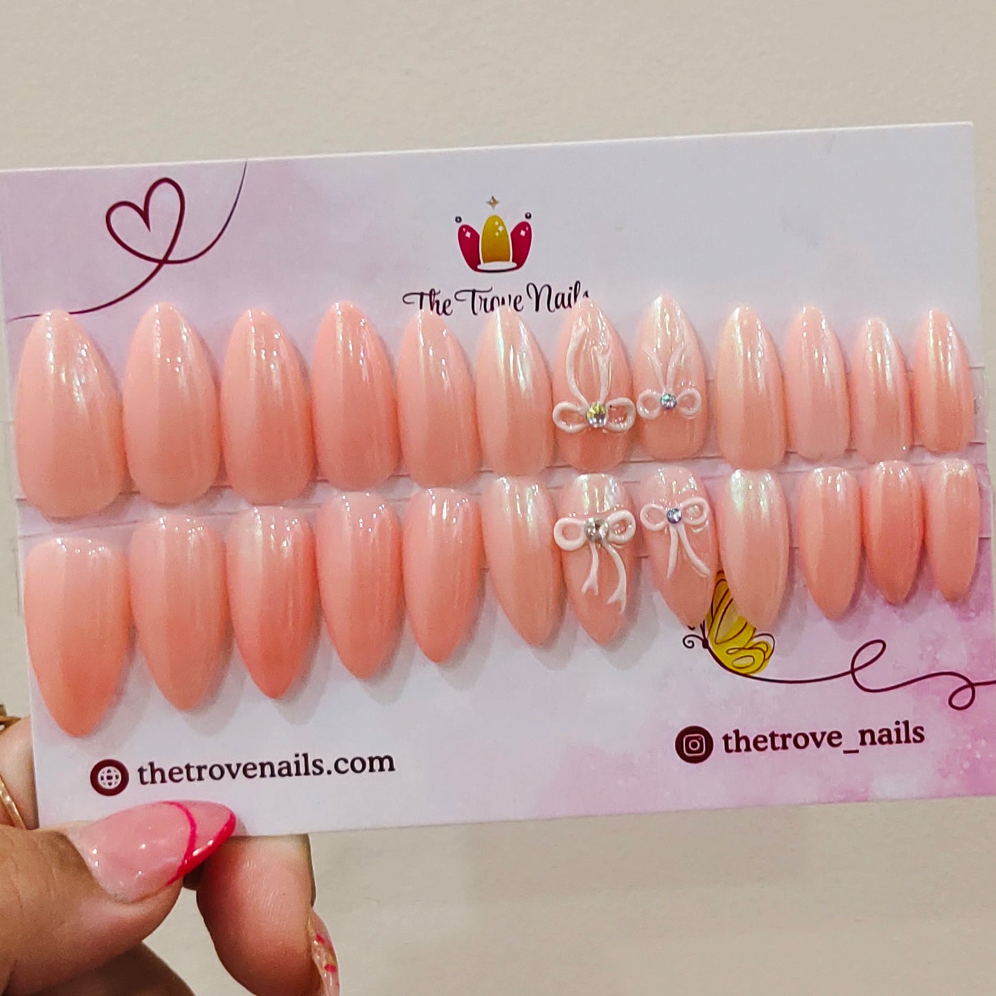 Peach Chrome Bowtie Nails