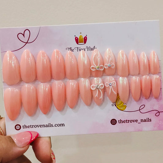 Peach Chrome Bowtie Nails