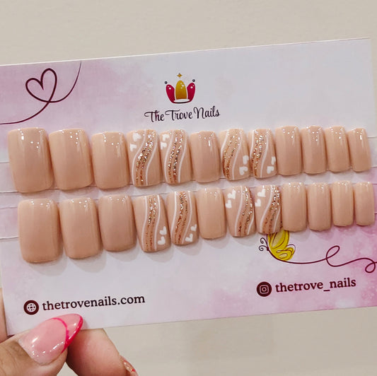 Beige Wavy Heart Nails