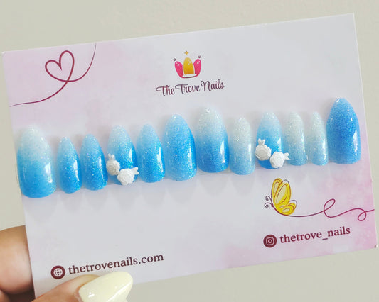 Blue Ombre 3D flower Nails
