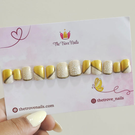 White and Gold Crack nails