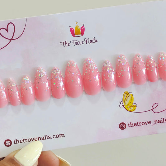 Pink Falling Glitter Nails