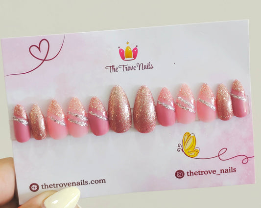 Pink Glitter Tips nails