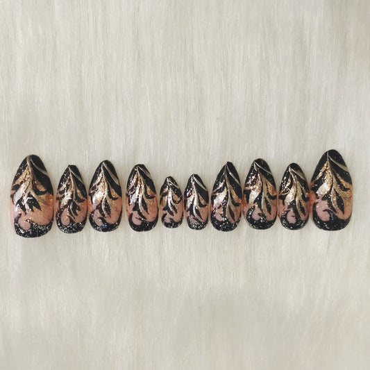 Black Leafy Abstract Nails