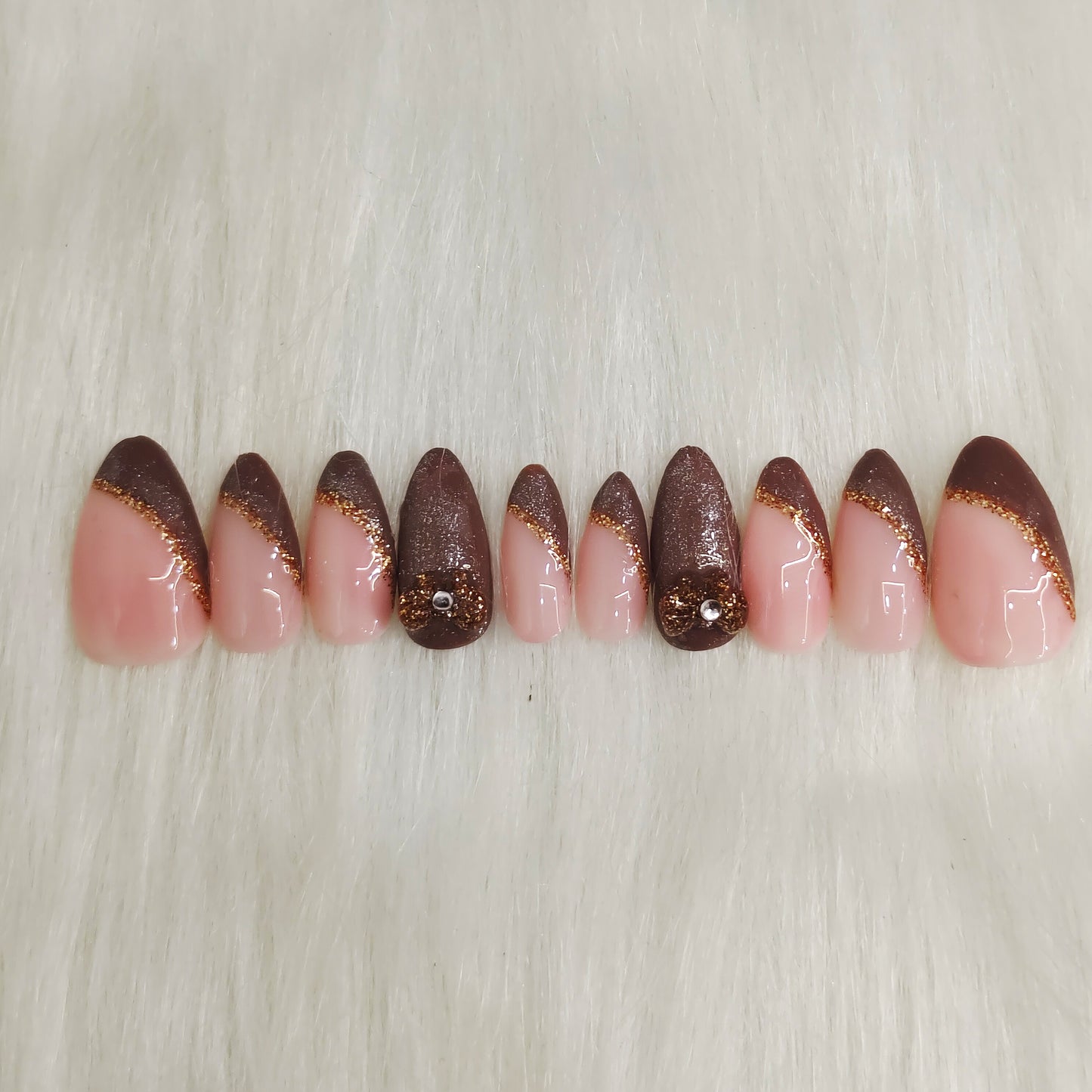3D Bow Glitter French Nails