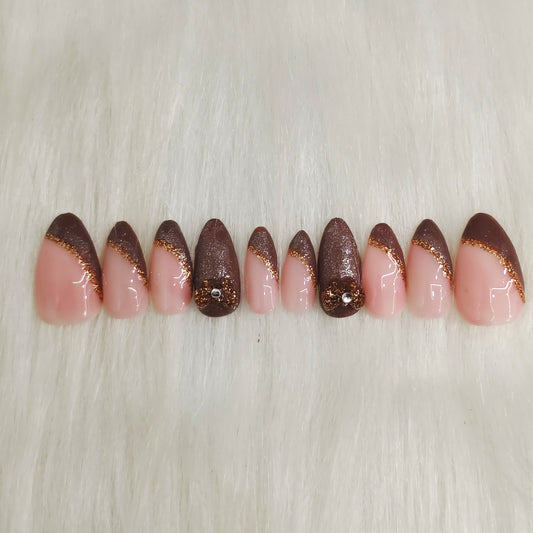 3D Bow Glitter French Nails