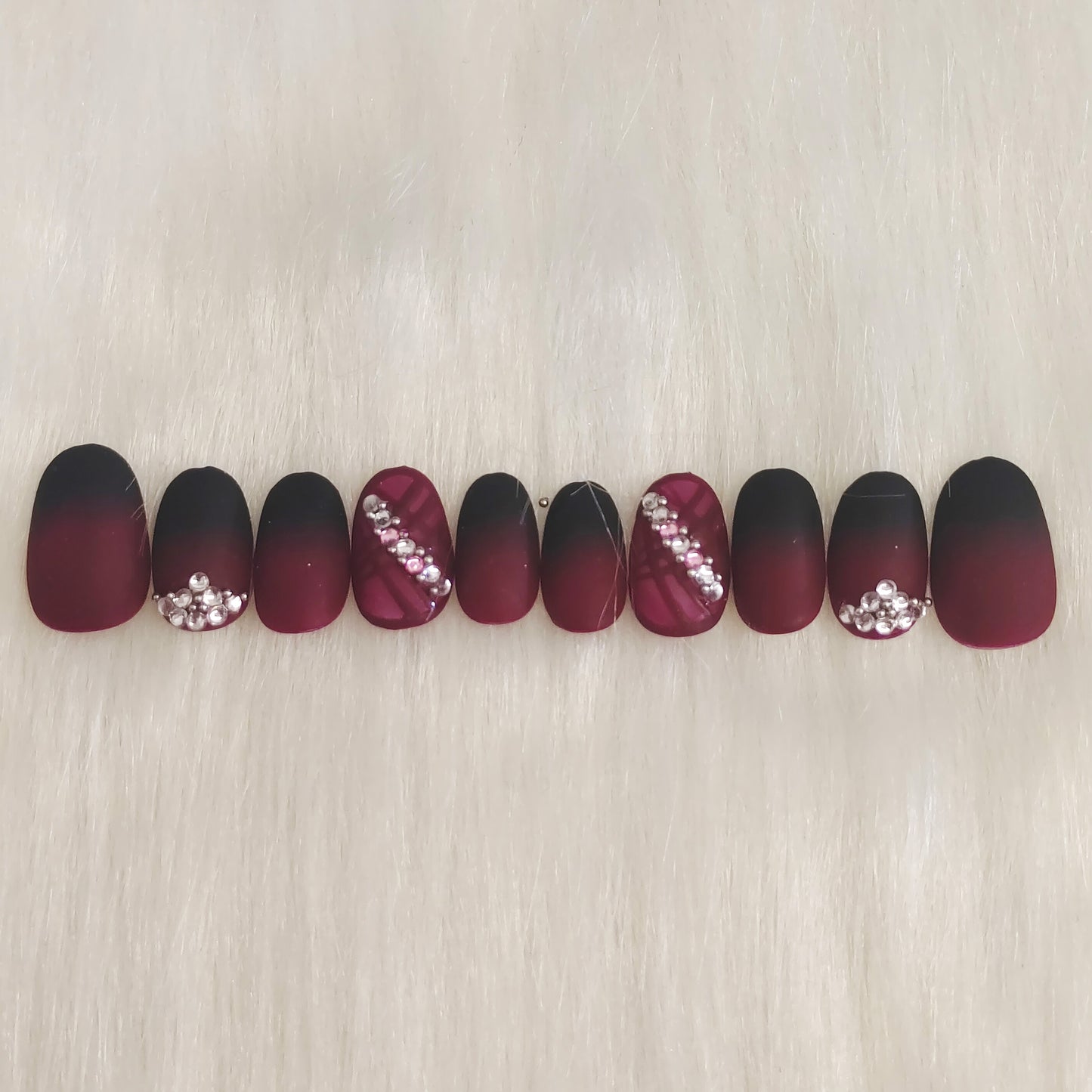 Wine Embellished Ombre Nails