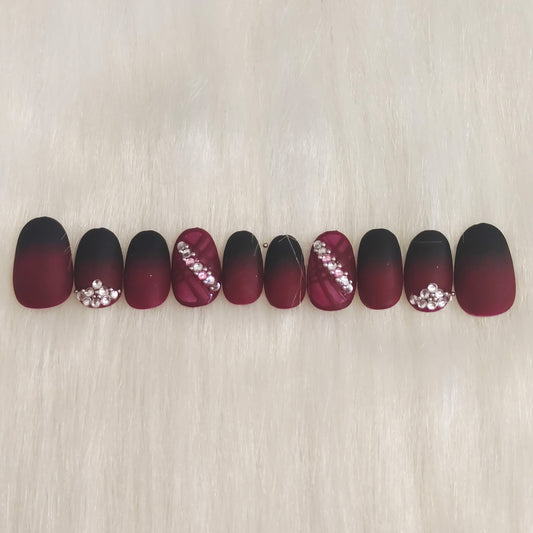 Wine Embellished Ombre Nails
