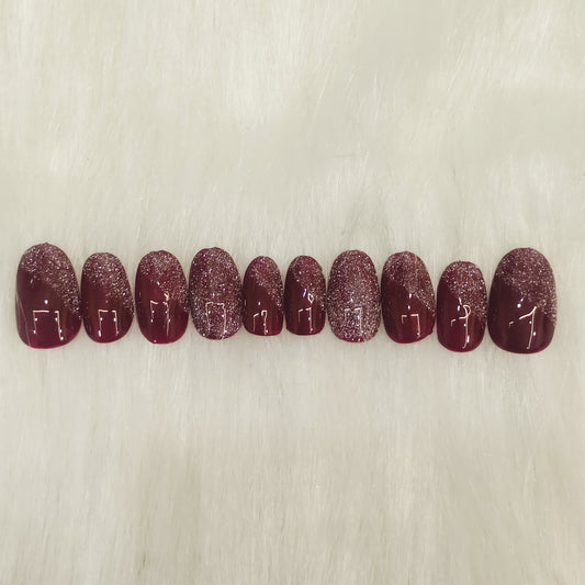 Wine Diamond Glitter Nails