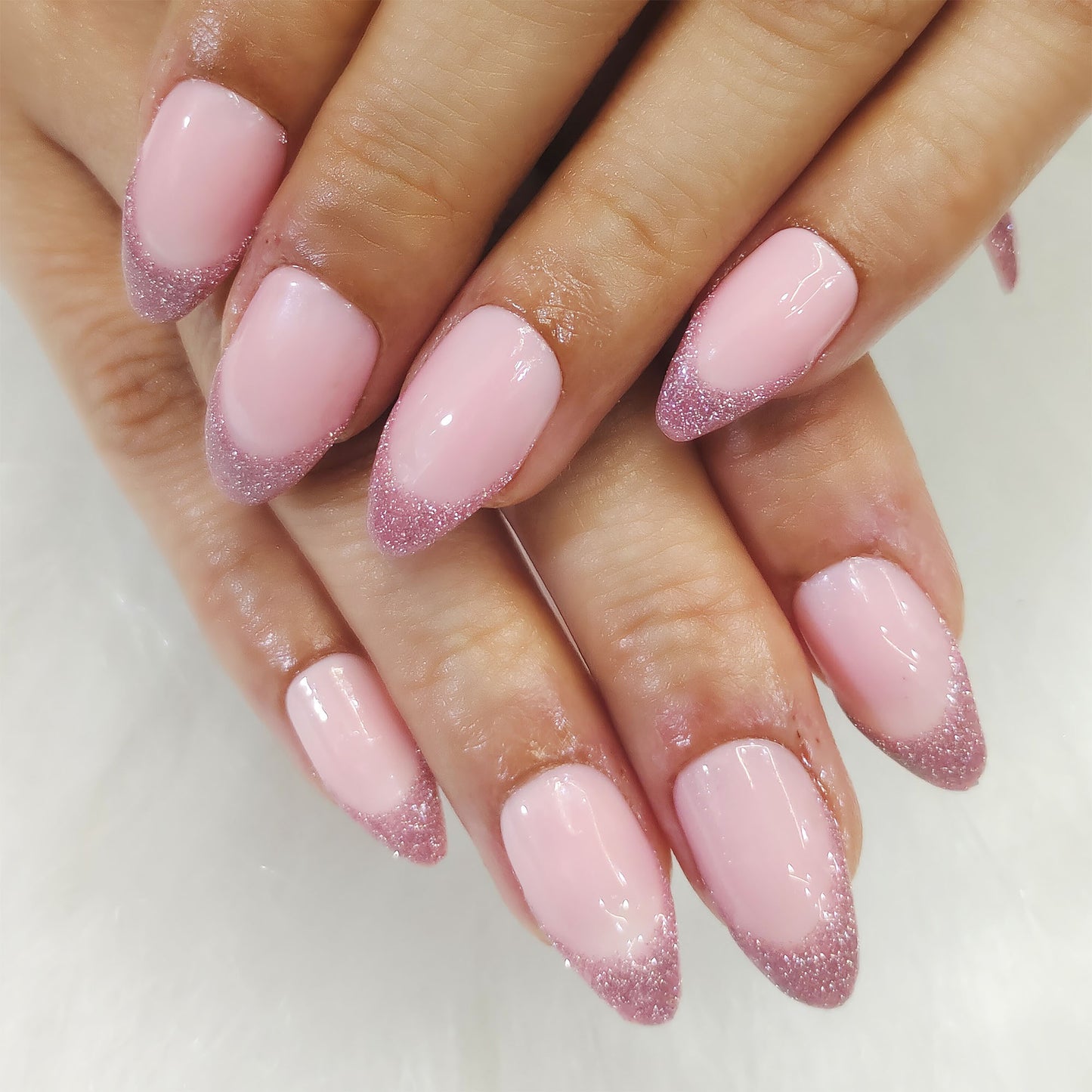 Pink Glitter French Toe Nails