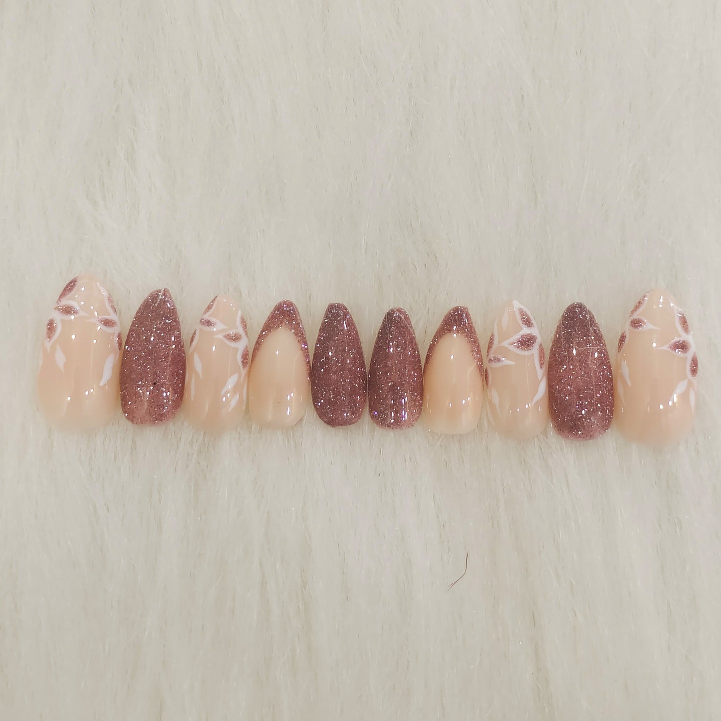 Pink Floral Glitter French Nails