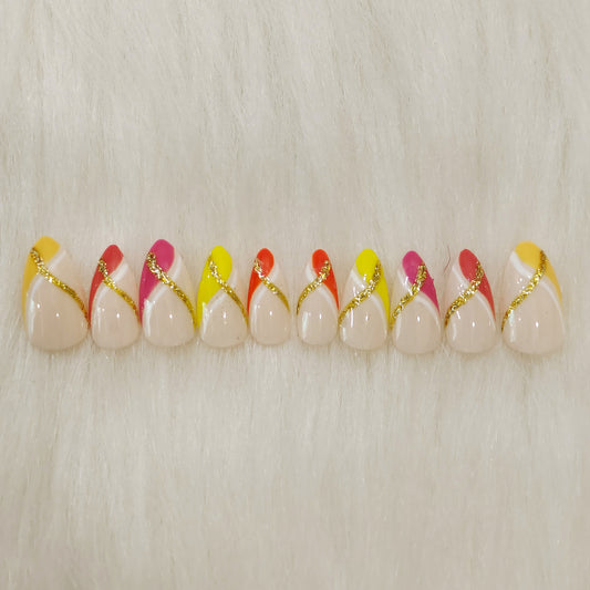 Multicolor Abstract Wave Nails