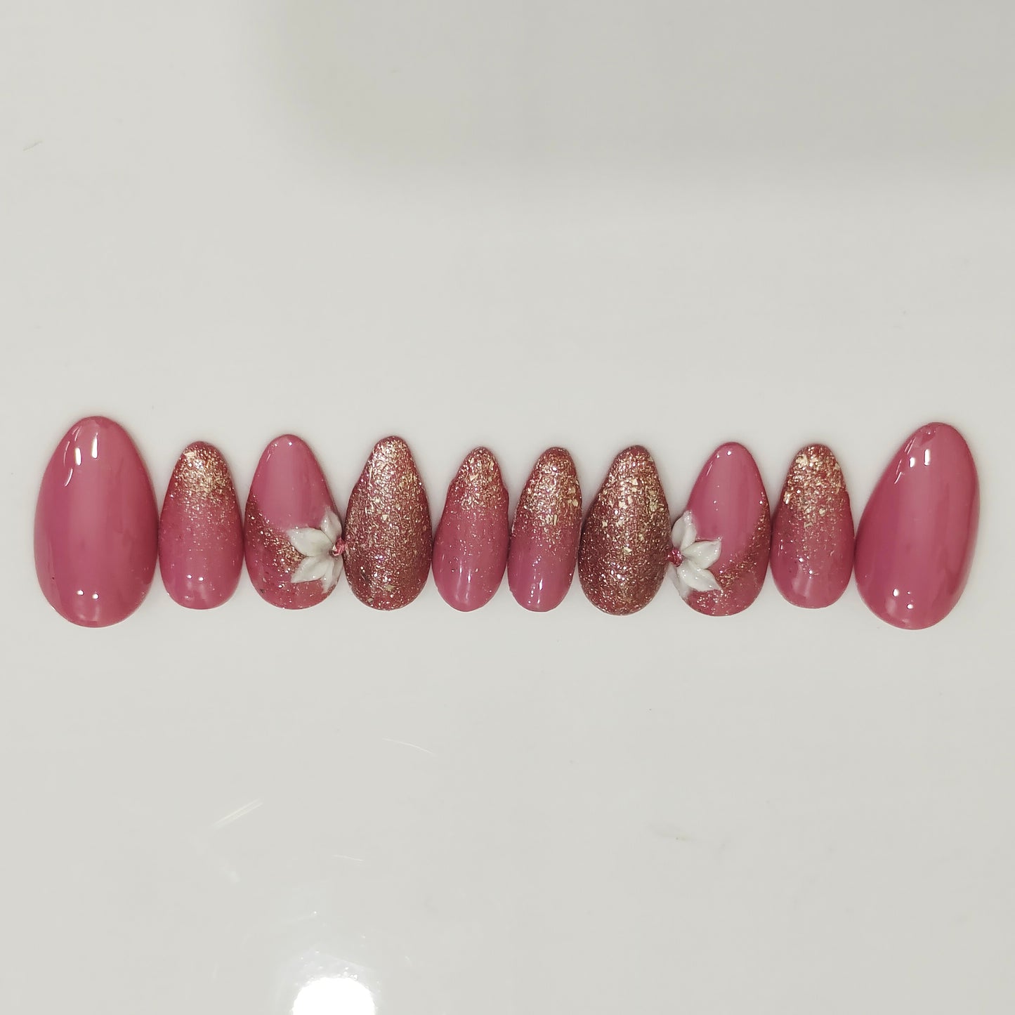 Pink & Gold 3D Flower Nails