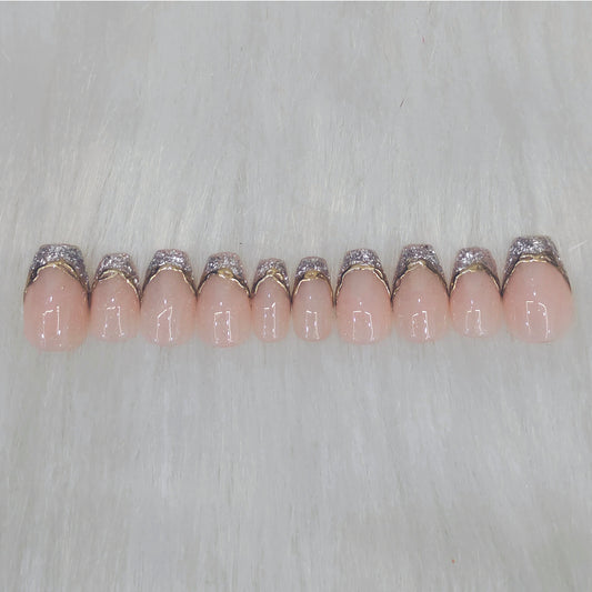 Glitter with Chrome Detail French Nails