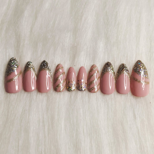 Nude Glitter French Nails