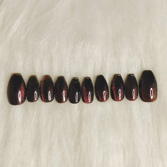 Black Cat Eye Nails With Chrome Detail