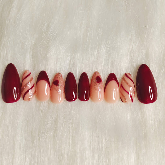 Crimson Love Waves Nails
