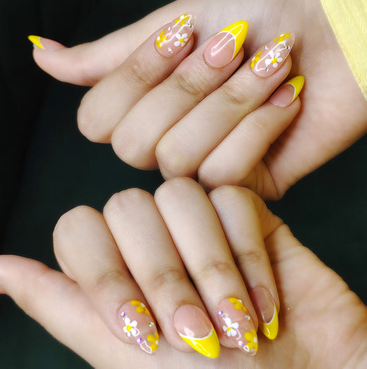 Yellow Floral French Nails