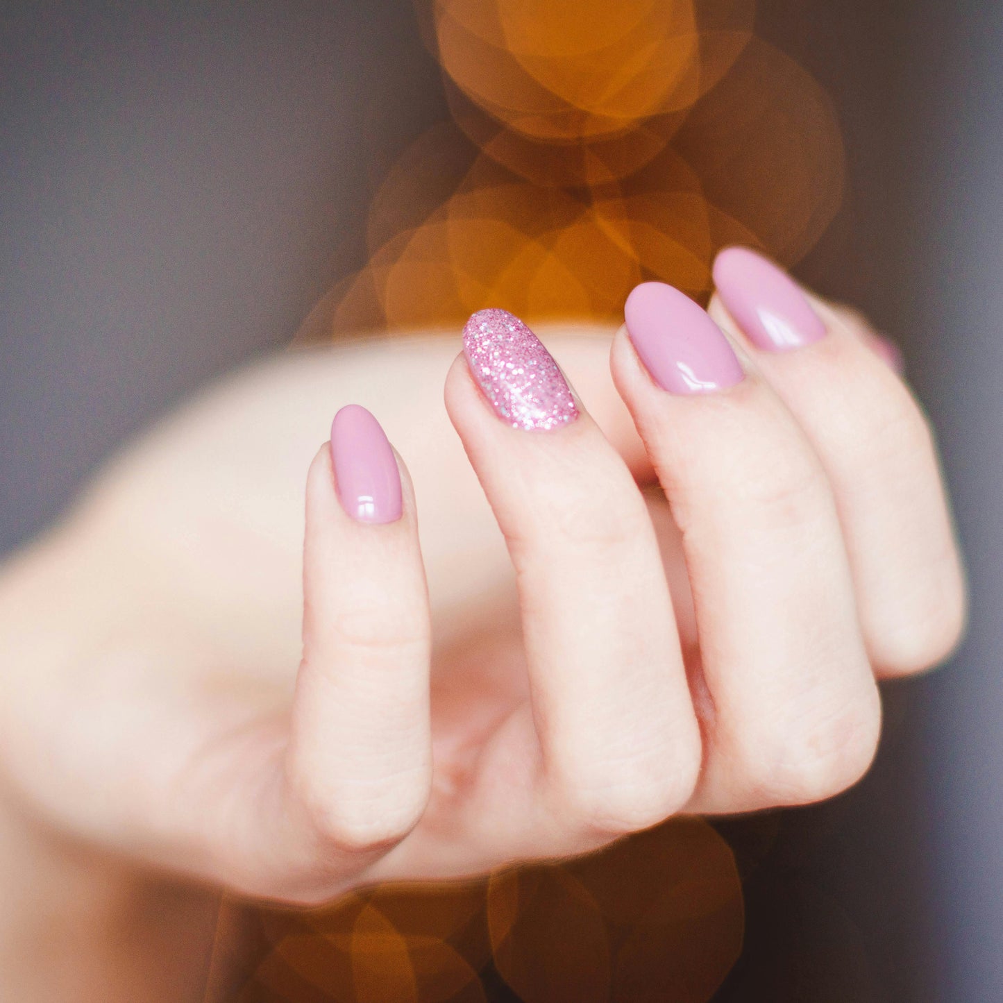 Solid Pink Glitter Nails
