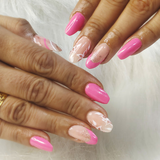 Pink Floral Nails