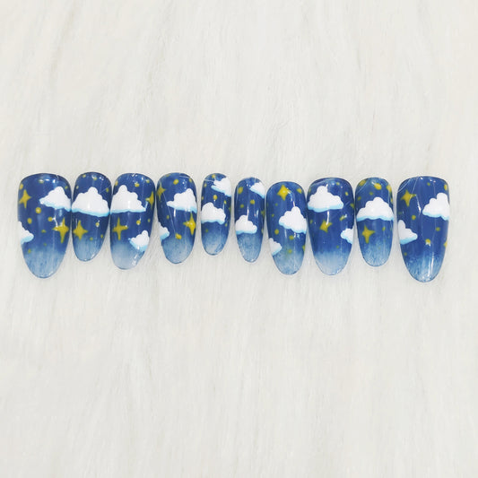 Blue Jelly Tip Cloud Nails